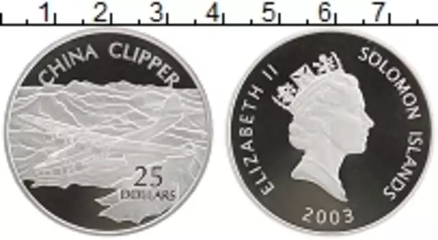 Монета 25 долларов Соломоновых островов 2003 года Серебро Чина Клиппер