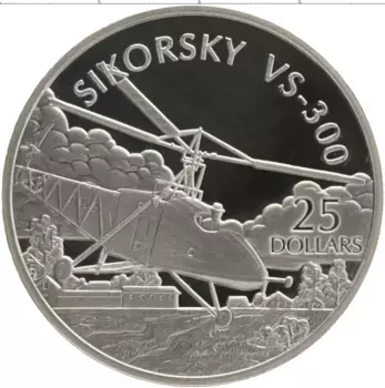Монета 25 долларов Соломоновых островов 2003 года Серебро Сикорский VS-300