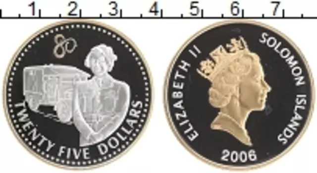 Монета 25 долларов Соломоновых островов 2006 года Серебро 80 лет королеве Елизавете II