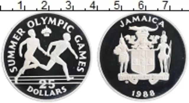 Монета 25 долларов Ямайки 1988 года Серебро Олимпийские игры