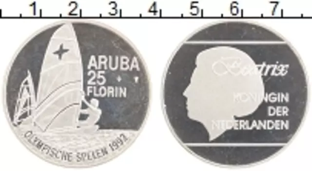 Монета 25 флоринов Арубы 1992 года Серебро Олимпийские игры