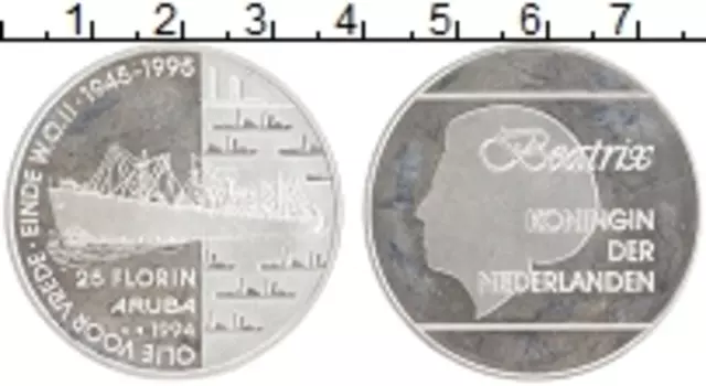 Монета 25 флоринов Арубы 1994 года Серебро Беатрикс
