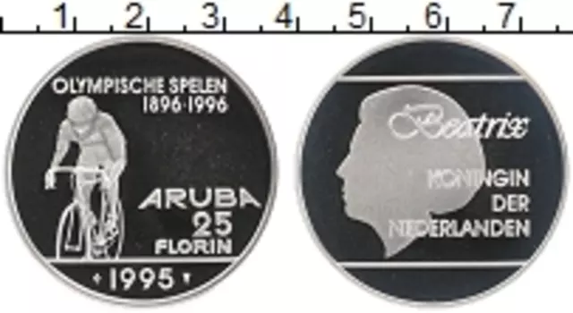 Монета 25 флоринов Арубы 1995 года Серебро Олимпийские игры