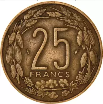 Монета 25 франков Центральной Африки 1985 года Латунь