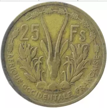 Монета 25 франков Французской Западной Африки 1956 года Латунь