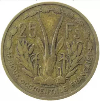 Монета 25 франков Французской Западной Африки 1956 года Латунь