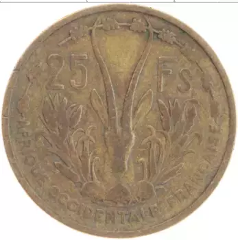 Монета 25 франков Французской Западной Африки 1956 года Латунь