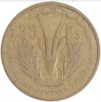 Монета 25 франков Французской Западной Африки 1956 года Бронза