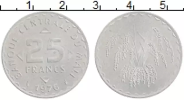 Монета 25 франков Мали 1976 года Алюминий ФАО