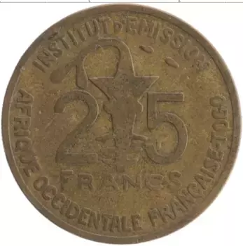 Монета 25 франков Того 1957 года Бронза