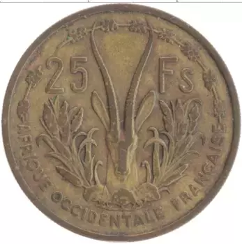 Монета 25 франков Западной Африки 1956 года Бронза Антилопа