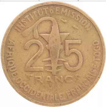 Монета 25 франков Западной Африки 1957 года Бронза