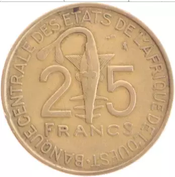 Монета 25 франков Западной Африки 1970 года Латунь