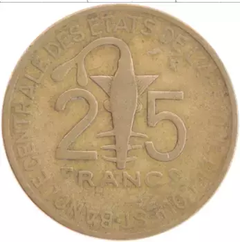 Монета 25 франков Западной Африки 1971 года Латунь