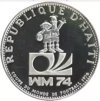 Монета 25 гурдес Гаити 1973 года Серебро Чемпионат Мира по футболу 1974