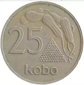 Монета 25 кобо Нигерии 1973 года Медно-никель