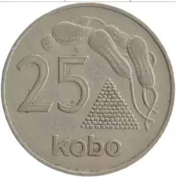 Монета 25 кобо Нигерии 1973 года Медно-никель