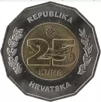 Монета 25 кун Хорватии 2020 года Биметалл Председательство в ЕС