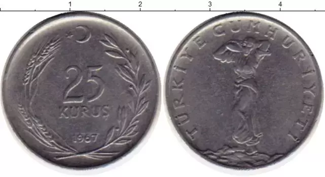 Монета 25 куруш Турции 1967 года Медно-никель ФАО
