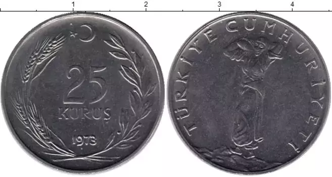Монета 25 куруш Турции 1973 года Сталь