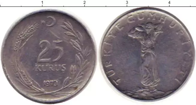 Монета 25 куруш Турции 1973 года Железо