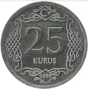 Монета 25 куруш Турции 2009 года Медно-никель Кемаль Ататюрк