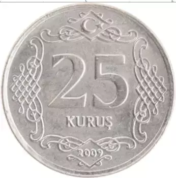 Монета 25 куруш Турции 2009 года Медно-никель Мустафа Кемаль Ататюрк