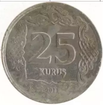 Монета 25 куруш Турции 2011 года Медно-никель Кемаль Ататюрк