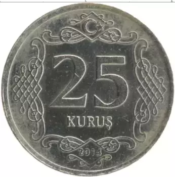 Монета 25 куруш Турции 2014 года Медно-никель Кемаль Ататюрк
