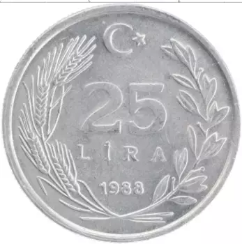 Монета 25 лир Турции 1988 года Алюминий
