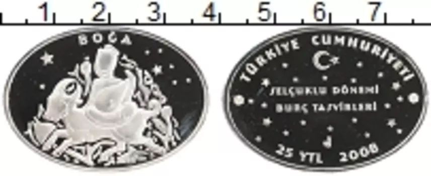 Монета 25 лир Турции 2008 года Серебро Знаки зодиака