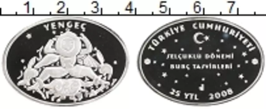 Монета 25 лир Турции 2008 года Серебро Знаки зодиака