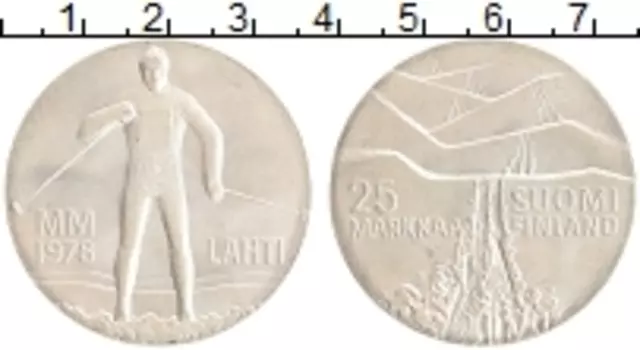 Монета 25 марок Финляндии 1978 года Серебро Чемпионат мира по лыжным видам спорта в Лахти
