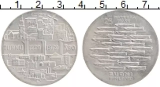 Монета 25 марок Финляндии 1979 года Серебро 75 лет Турку