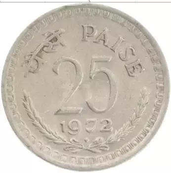 Монета 25 пайс Индии 1972 года Медно-никель