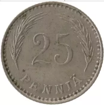 Монета 25 пенни Финляндии 1921 года Медно-никель