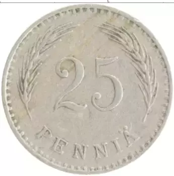 Монета 25 пенни Финляндии 1925 года Медно-никель