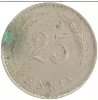 Монета 25 пенни Финляндии 1936 года Медно-никель
