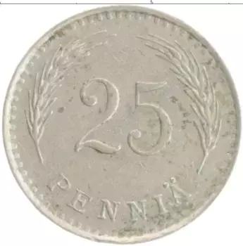 Монета 25 пенни Финляндии 1936 года Медно-никель