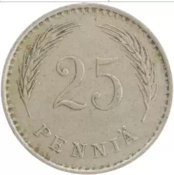 Монета 25 пенни Финляндии 1937 года Медно-никель Герб