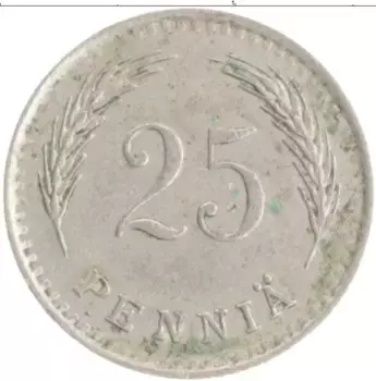 Монета 25 пенни Финляндии 1937 года Медно-никель