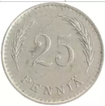 Монета 25 пенни Финляндии 1938 года Медно-никель