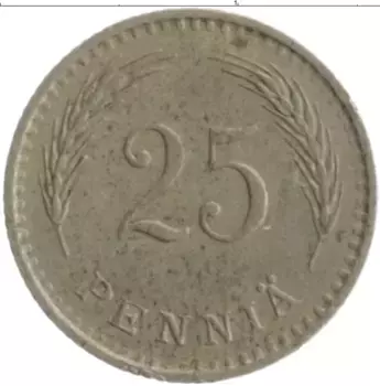 Монета 25 пенни Финляндии 1939 года Медно-никель