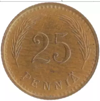 Монета 25 пенни Финляндии 1941 года Медь