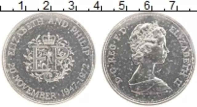 Монета 25 пенсов Англии 1972 года Серебро Серебряный юбилей свадьбы Елизаветы II и Филиппа