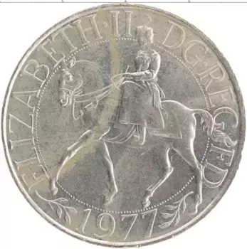 Монета 25 пенсов Англии 1977 года Медно-никель 25 лет правления Королевы Елизаветы II