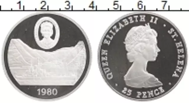 Монета 25 пенсов Острова Святой Елены 1980 года Серебро Елизавета II