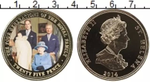 Монета 25 пенсов Острова Святой Елены 2014 года Позолота Елизавета II