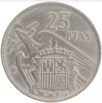 Монета 25 песет Испании 1957 года Медно-никель Франсиско Франко