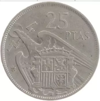 Монета 25 песет Испании 1957 года Медно-никель Франсиско Франко